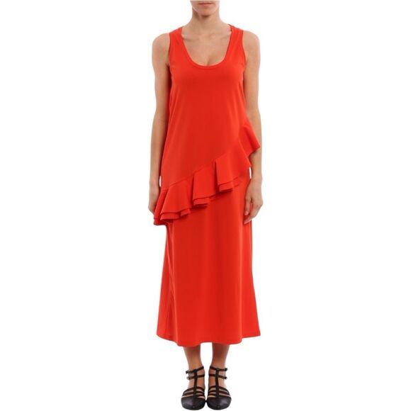 MSGM Orange Scoop Neck Cotton Midi Dress Size M Ruffe Embellished Vibrant - Picture 1 of 15
